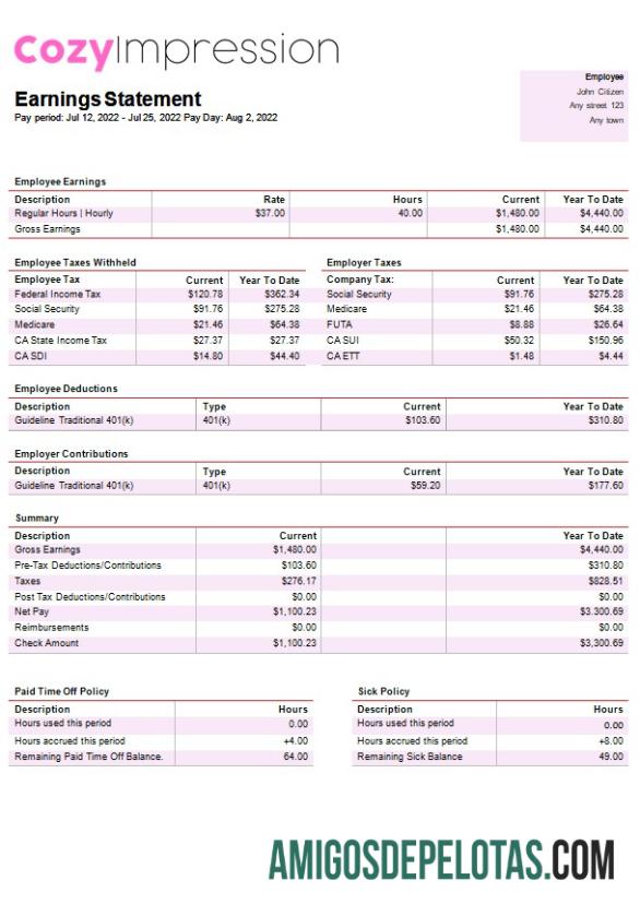 Imprimível Modelo de contracheque de empresa de fast fashion em formatos Word e PDF